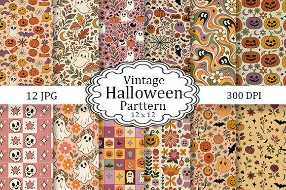 Vintage Retro Halloween Digital Paper