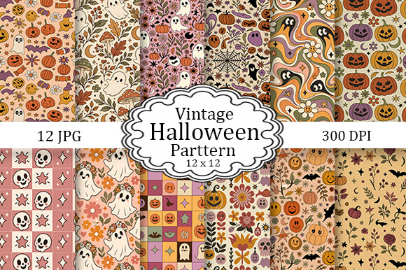 Vintage Retro Halloween Digital Paper