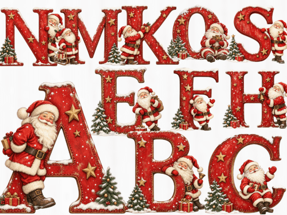 Vintage Santa Christmas Alphabet PNG Bun