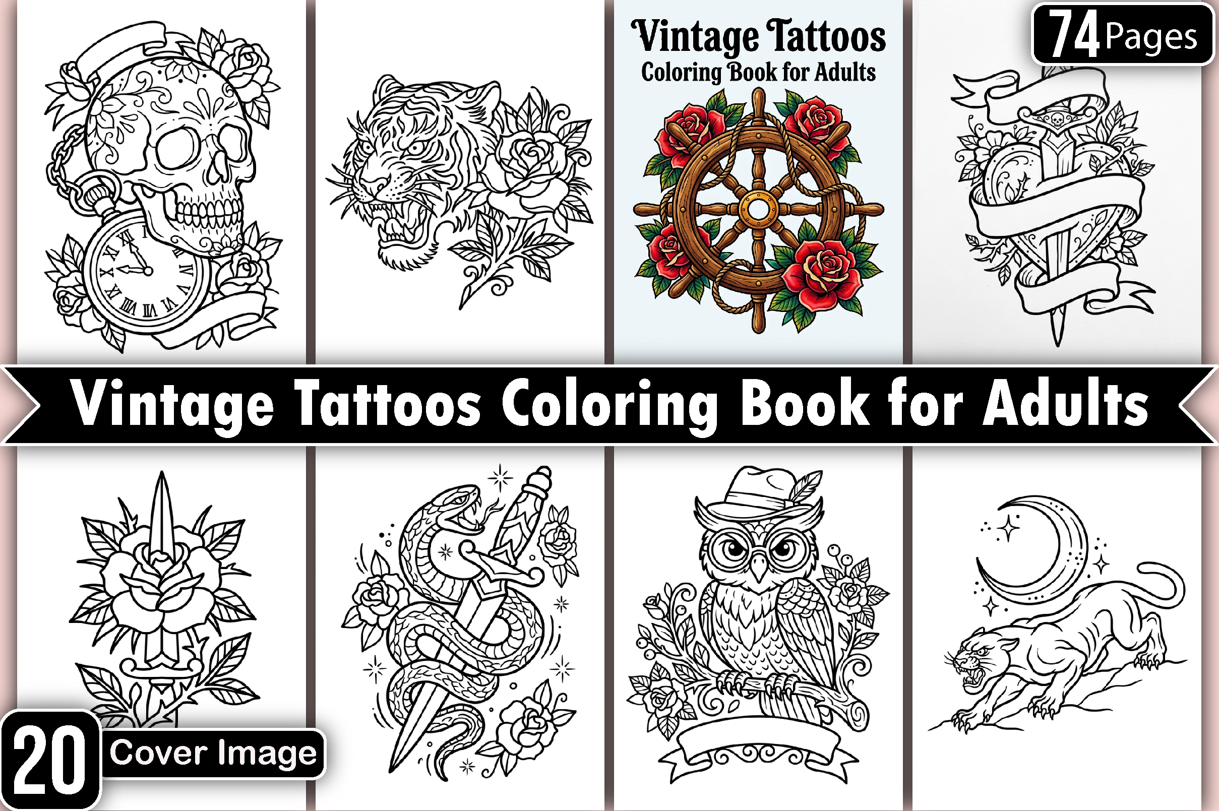 Vintage Tattoos Coloring Pages Adults