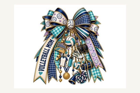 Volleyball Mom Luxe Charm Bow PNG