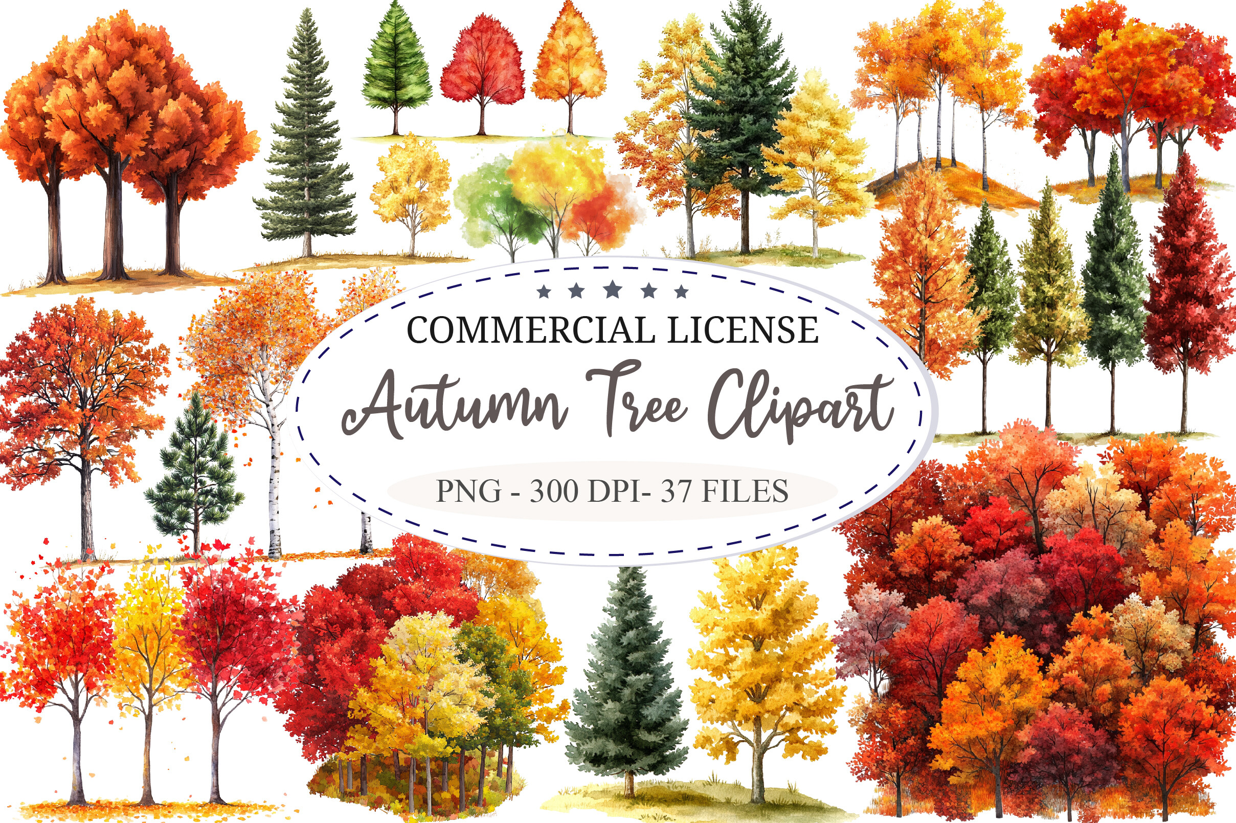 Watercolor Autumn Tree PNG Clipart