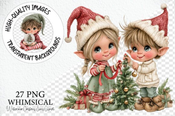 Watercolor Christmas Elves Clipart