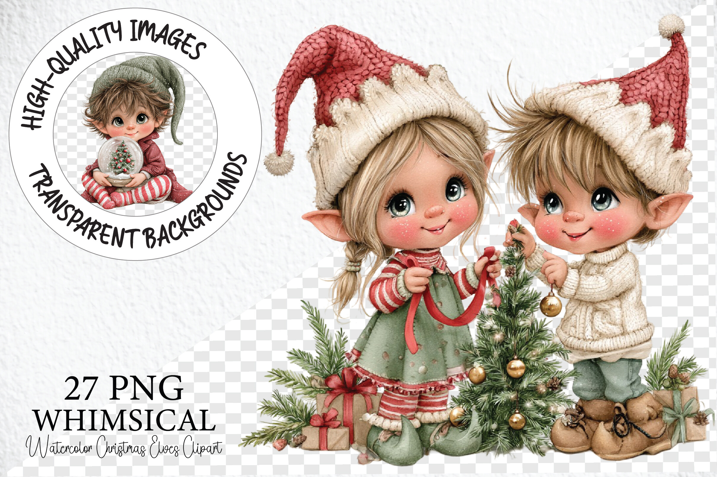 Watercolor Christmas Elves Clipart
