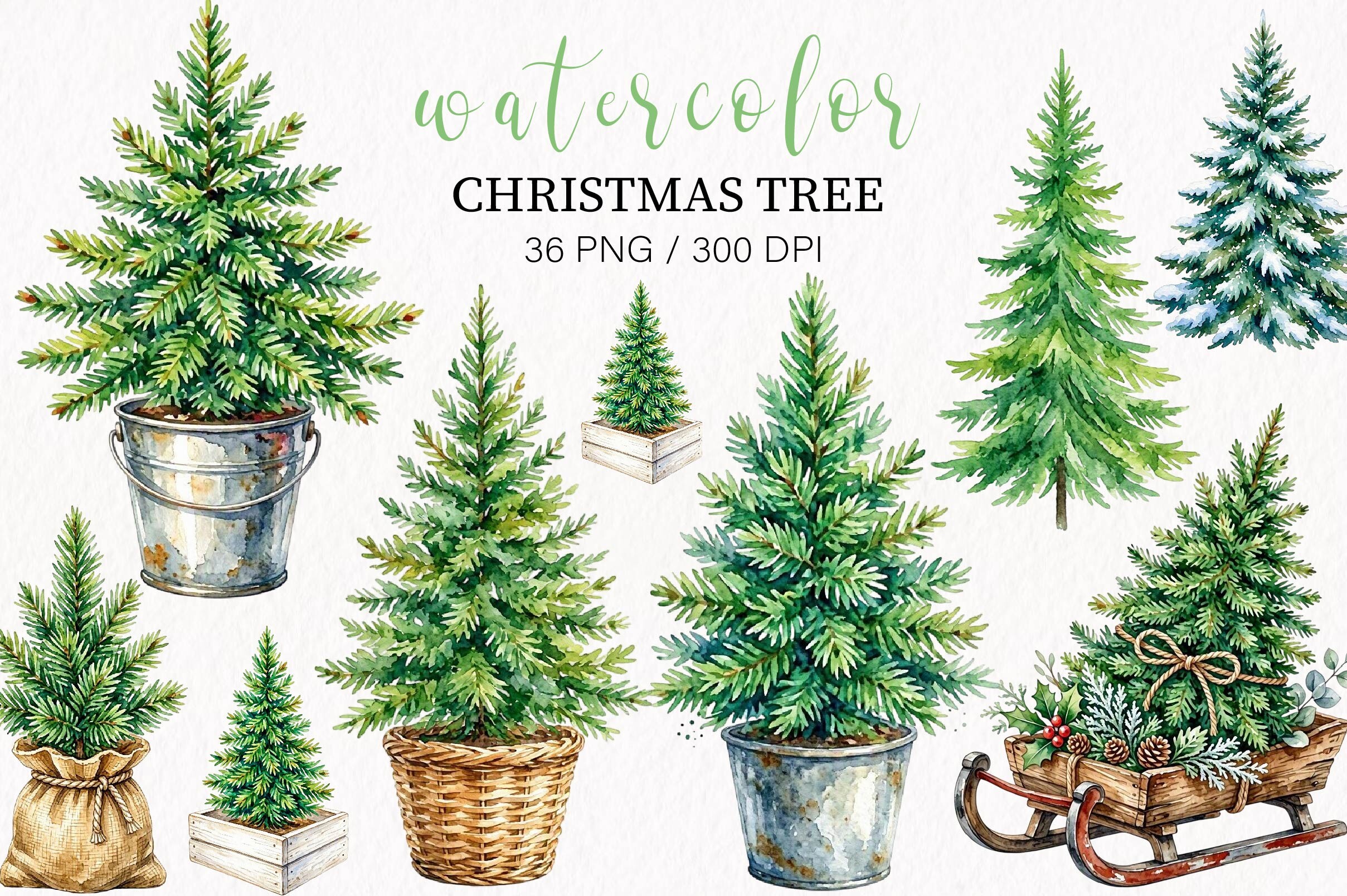 Watercolor Christmas Tree Clipart