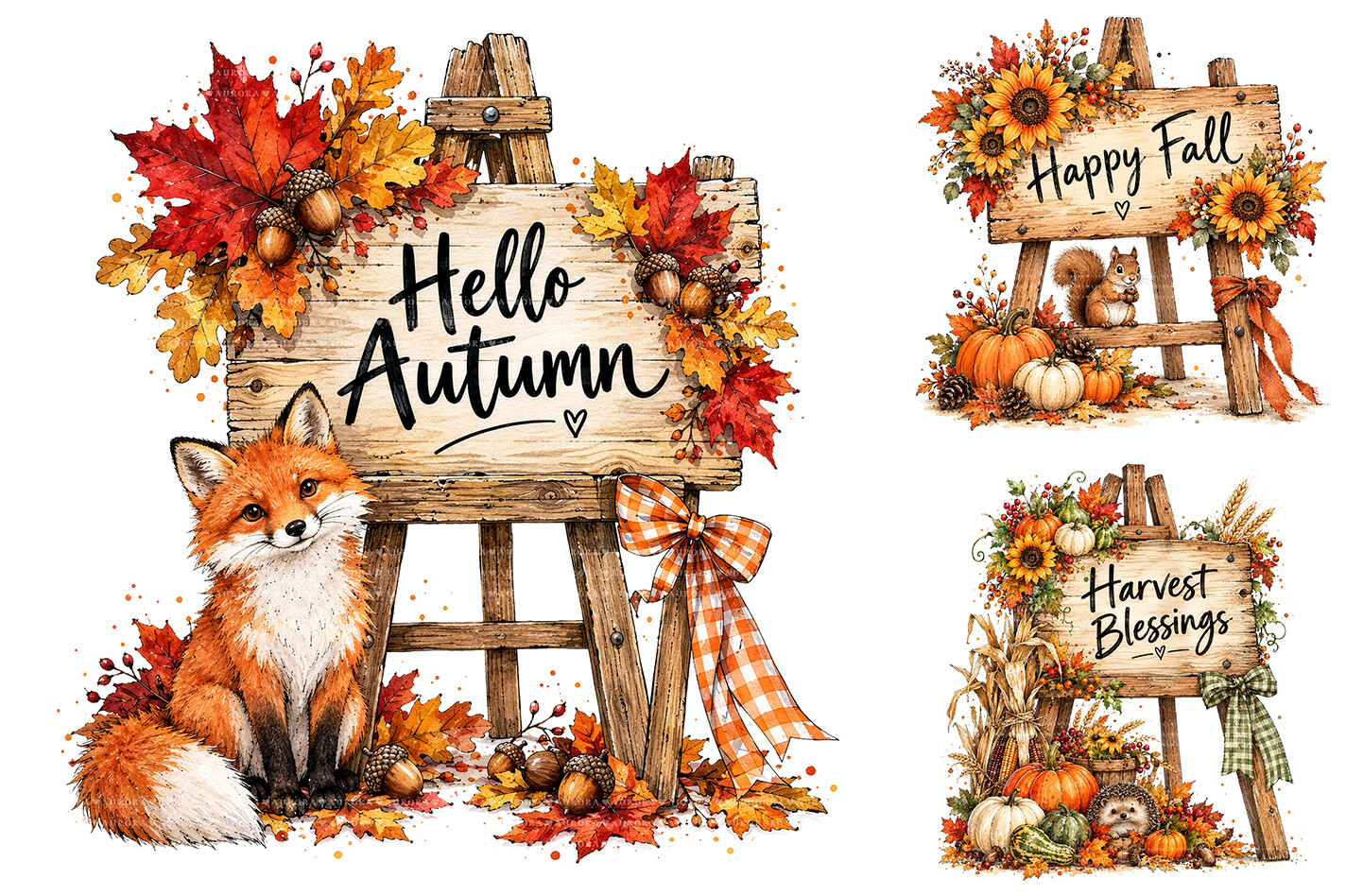 Watercolor Fall Easel Clipart Bundle