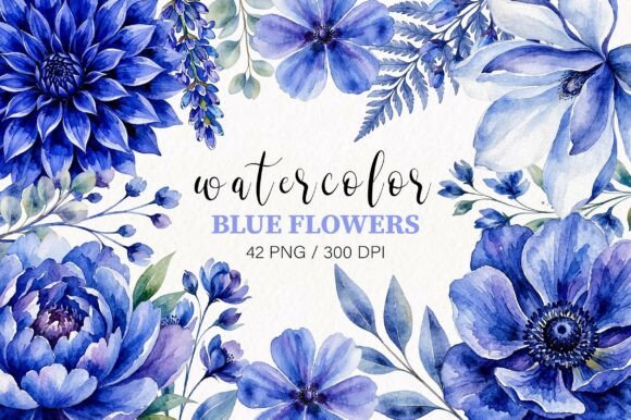 Watercolor Indigo Blue Flowers Clipart