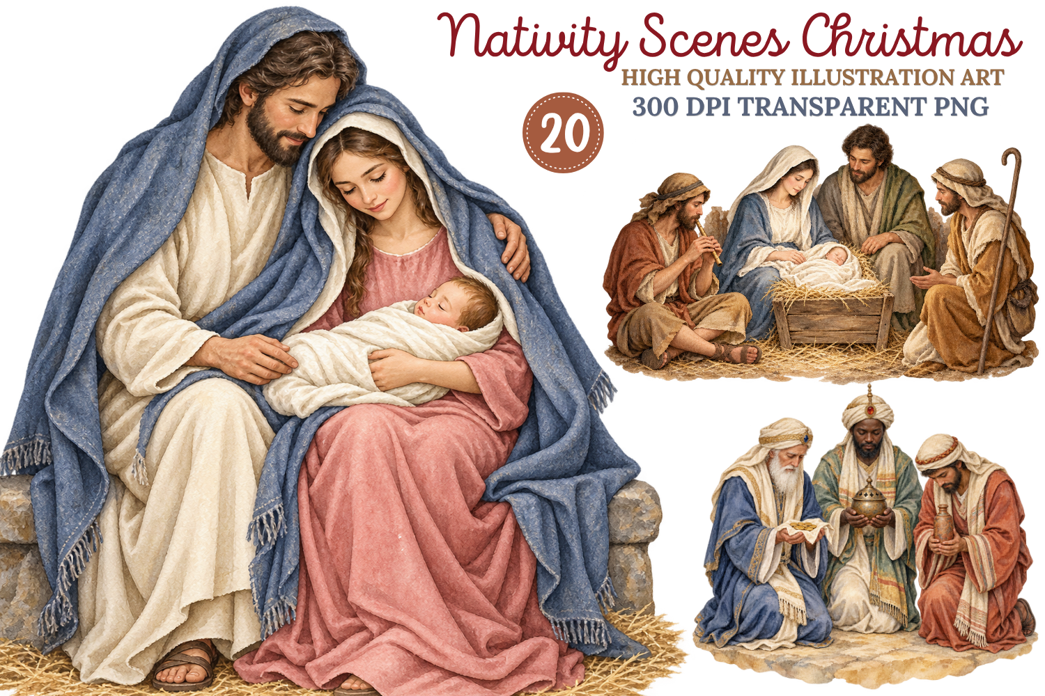 Watercolor Nativity Scenes Christmas PNG