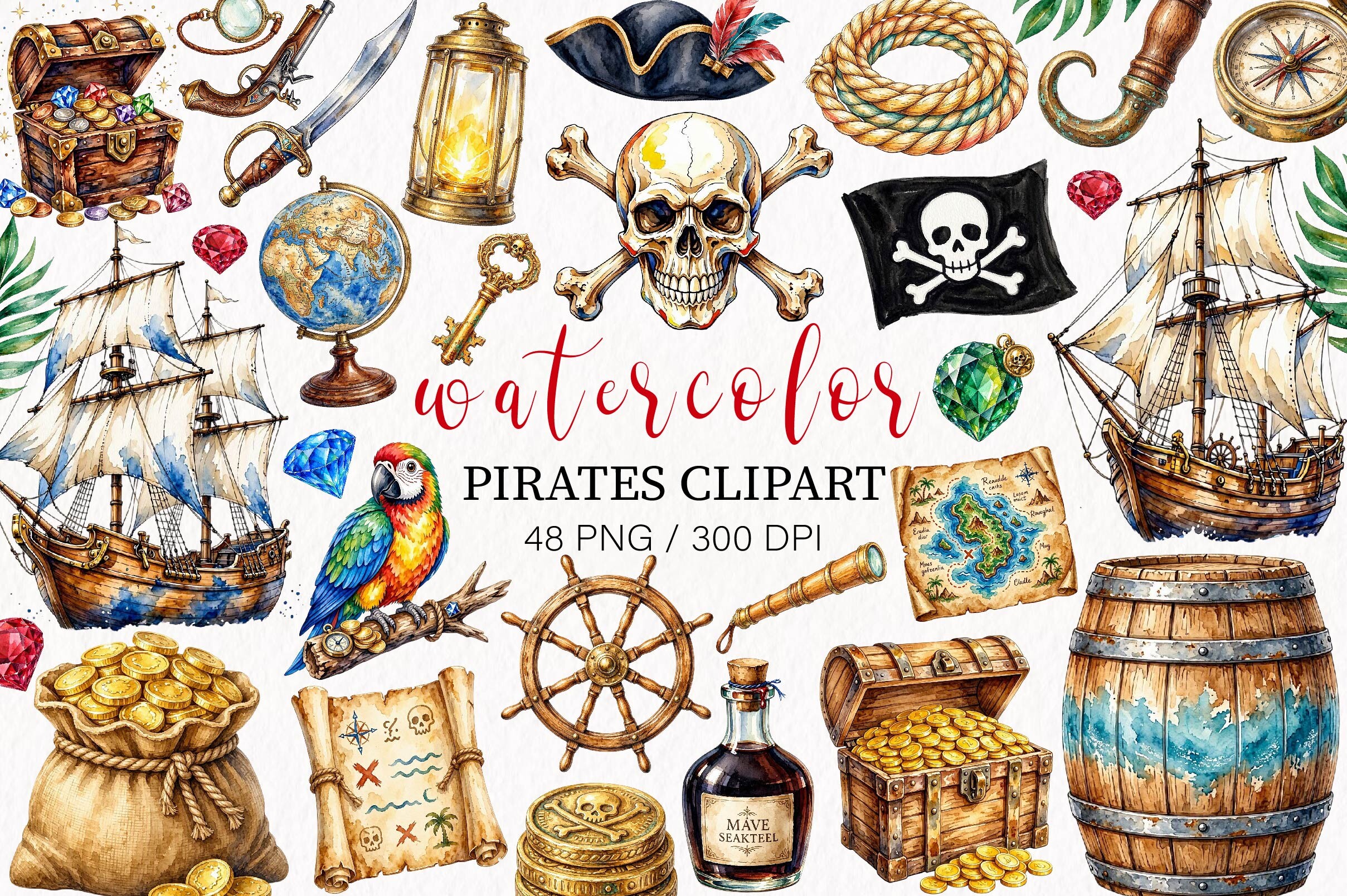 Watercolor Pirates Clipart