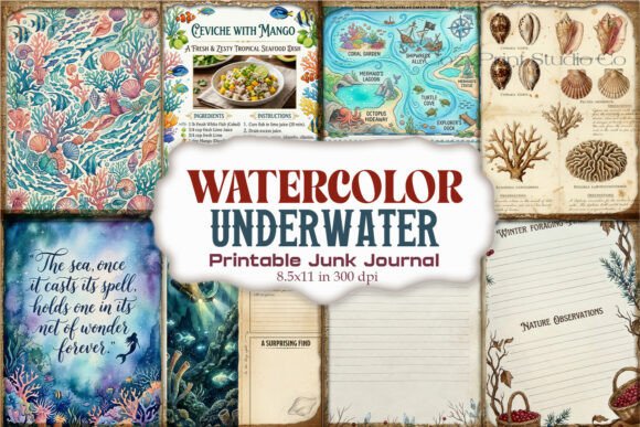 Watercolor Underwater Junk Journal Paper