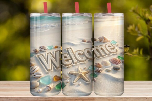Welcome Beach Seashell Sand 20oz Skinny