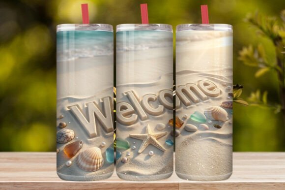 Welcome Beach Seashell Sand 20oz Skinny