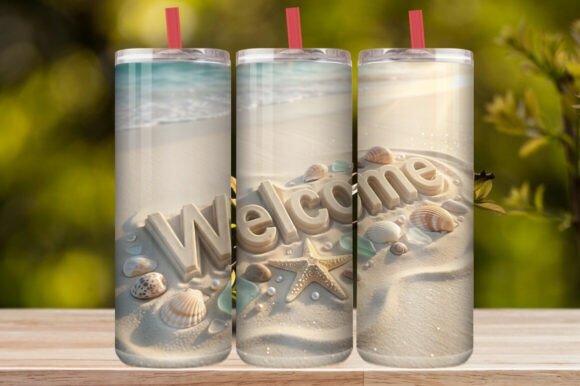 Welcome Beach Seashell Sand 20oz Skinny