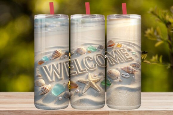 Welcome Beach Seashell Sand 20oz Skinny