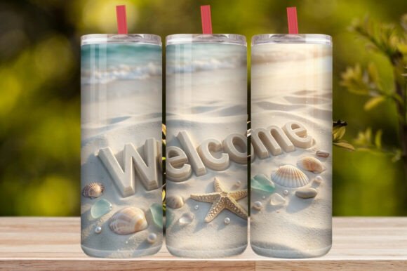 Welcome Beach Seashell Sand 20oz Skinny