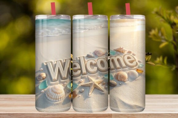 Welcome Beach Seashell Sand 20oz Skinny