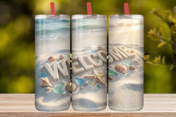 Welcome Beach Seashell Sand 20oz Skinny