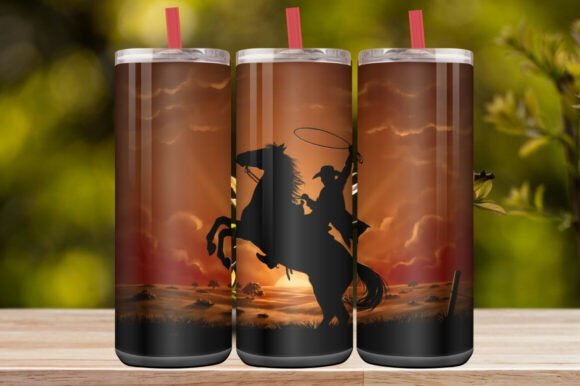 Western Cowboy Sunset Horse Tumbler Wrap