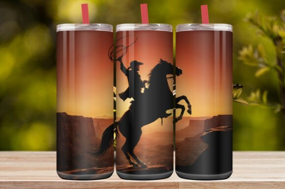 Western Cowboy Sunset Horse Tumbler Wrap