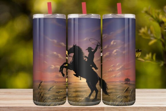 Western Cowboy Sunset Horse Tumbler Wrap