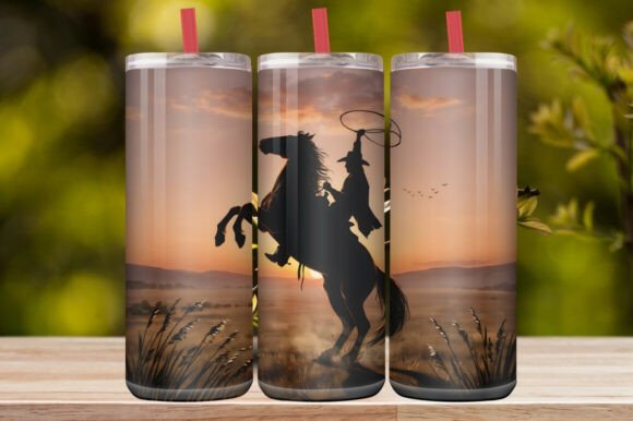 Western Cowboy Sunset Horse Tumbler Wrap