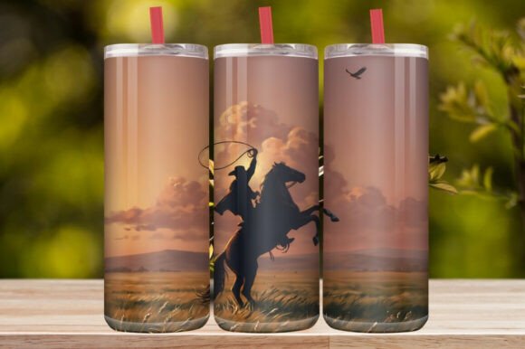 Western Cowboy Sunset Horse Tumbler Wrap
