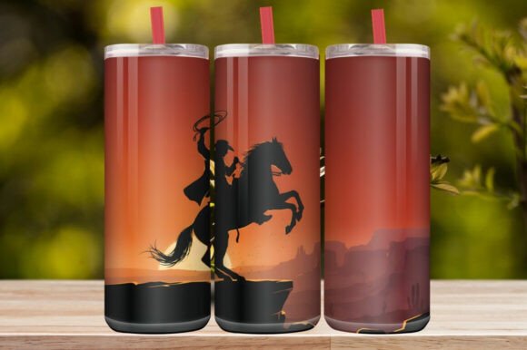 Western Cowboy Sunset Horse Tumbler Wrap