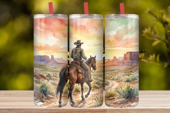 Western Cowboy Sunset Horse Tumbler Wrap