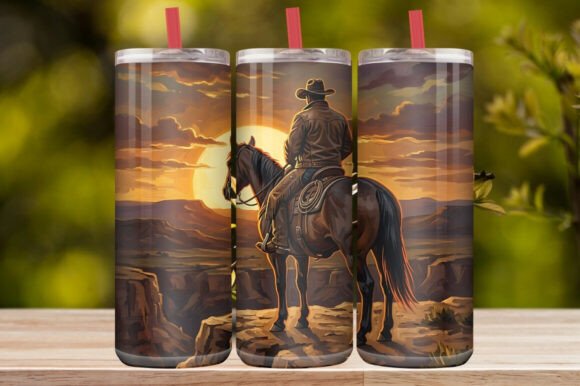 Western Cowboy Sunset Horse Tumbler Wrap