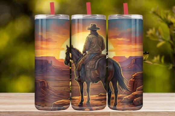 Western Cowboy Sunset Horse Tumbler Wrap