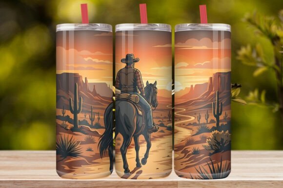 Western Cowboy Sunset Horse Tumbler Wrap