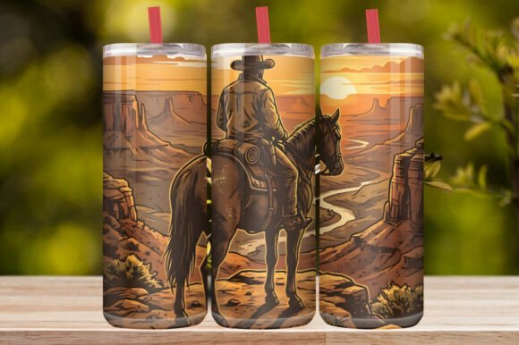 Western Cowboy Sunset Horse Tumbler Wrap