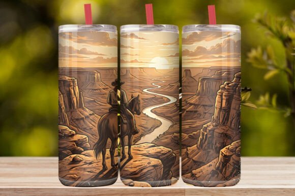 Western Cowboy Sunset Horse Tumbler Wrap