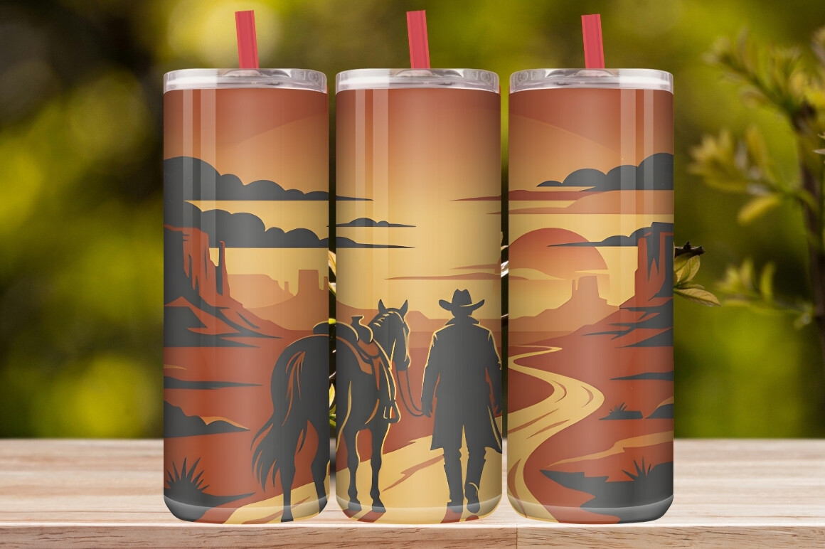 Western Cowboy Sunset Horse Tumbler Wrap