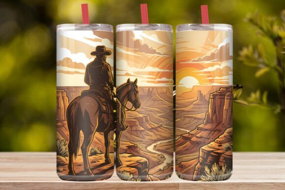 Western Cowboy Sunset Horse Tumbler Wrap