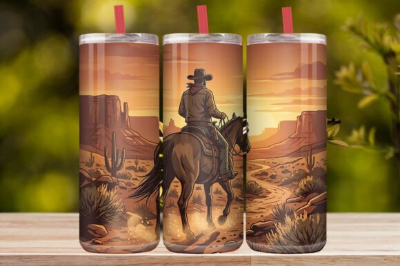 Western Cowboy Sunset Horse Tumbler Wrap