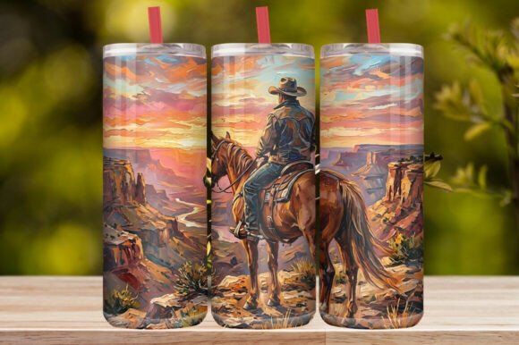 Western Cowboy Sunset Horse Tumbler Wrap