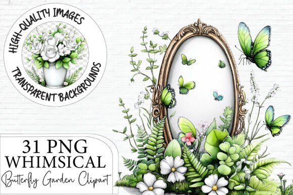 Whimsical Butterfly Garden Clipart