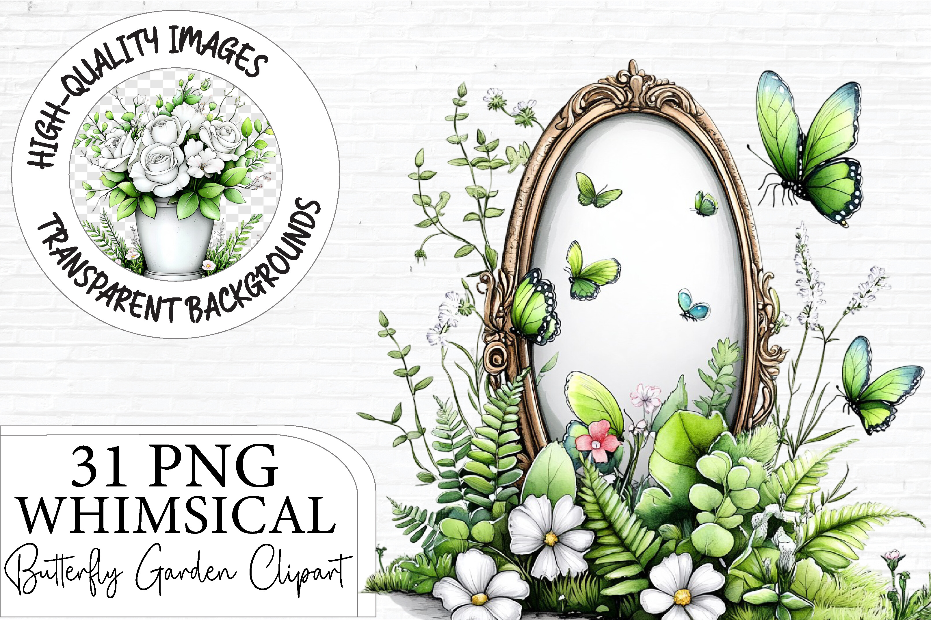 Whimsical Butterfly Garden Clipart