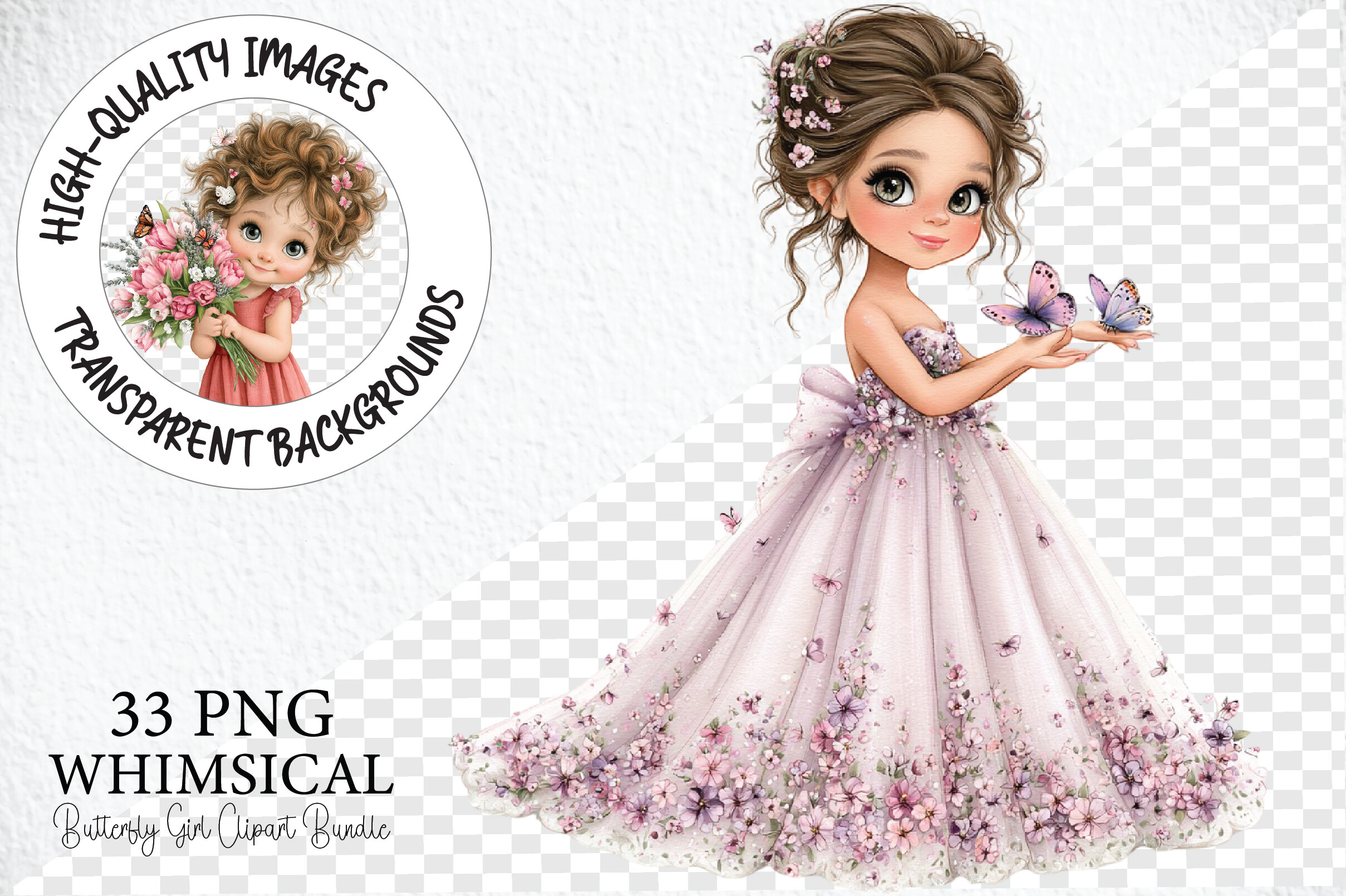 Whimsical Butterfly Girl Clipart Bundle