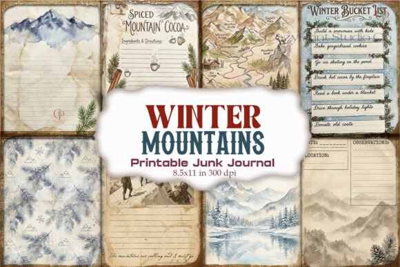 Winter Mountains Junk Journal Paper