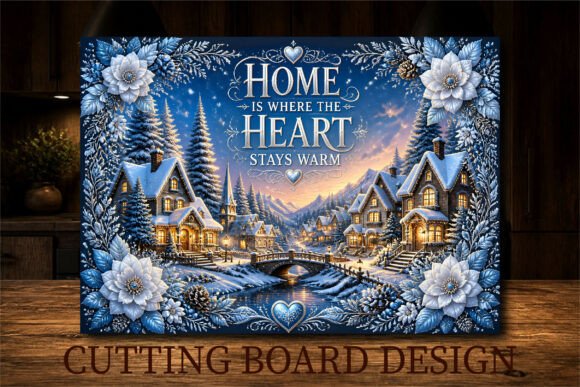 Winter Village Home Heart Cutting Board