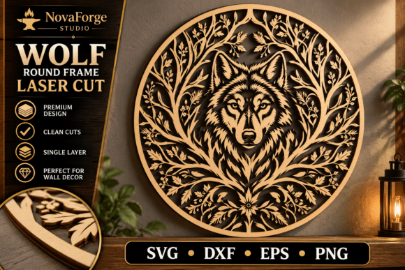 Wolf Round Frame SVG