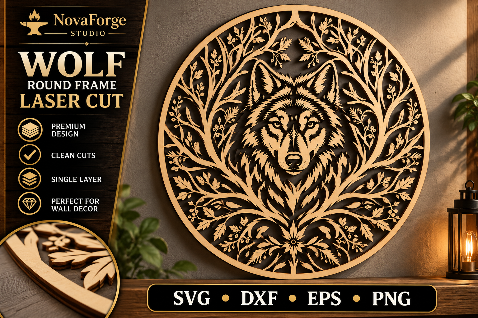 Wolf Round Frame SVG