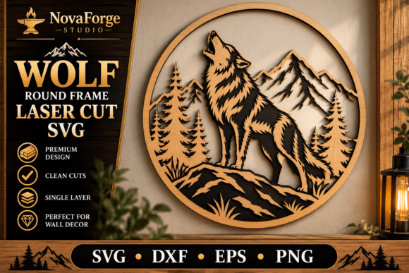 Wolf Round Frame SVG