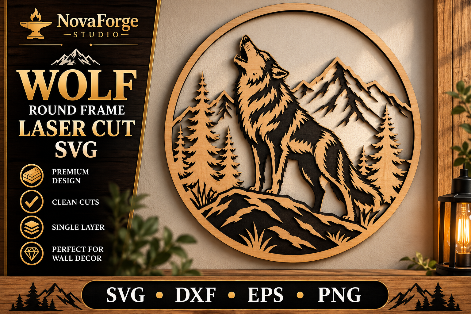 Wolf Round Frame SVG