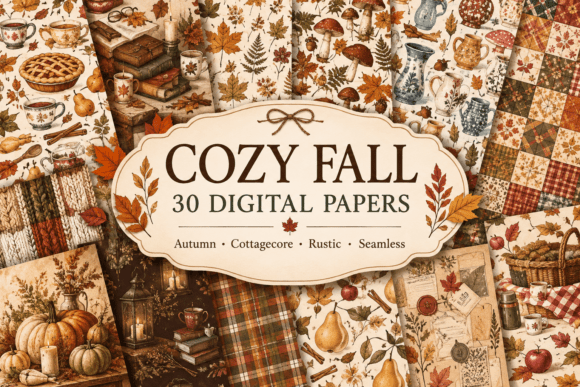 30 Cozy Fall Digital Paper Bundle
