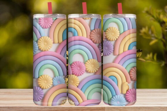 3D Pastel Daisy Flower & Rainbow Tumbler