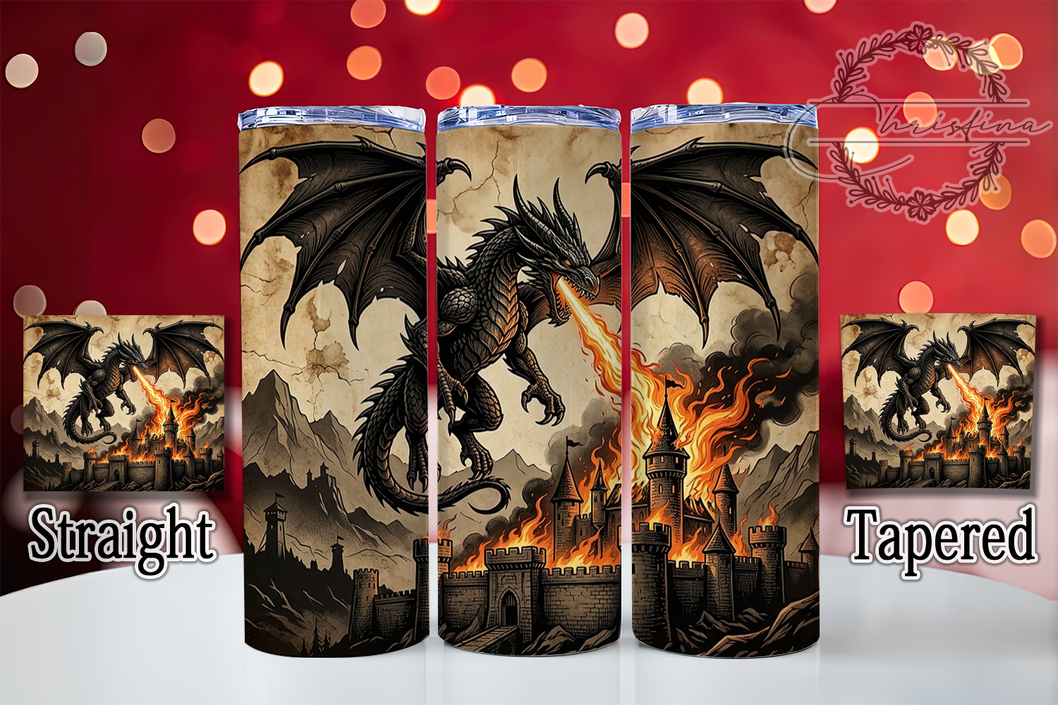 Black Dragon Fire Castle 20oz Tumbler