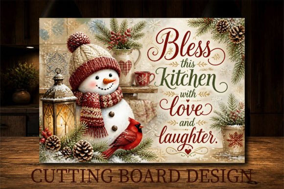 Bless This Kitchen Snowman Cutting Board
